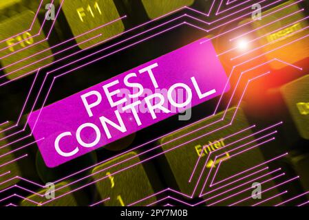 Didascalia testo che presenta Pest Control. Parola per uccidere insetti distruttivi che attacca raccolti e bestiame Foto Stock