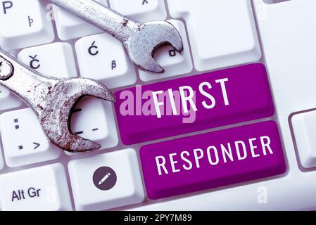 Segnale che visualizza il primo risponditore. Approccio aziendale una persona responsabile dell'incidente Foto Stock