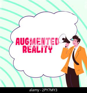 Visualizzazione concettuale realtà aumentata. Tecnologia di concetto aziendale che impone l'immagine del computer al mondo reale Foto Stock