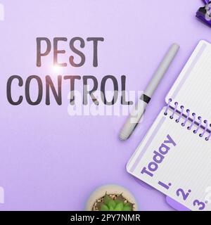 Didascalia testo che presenta Pest Control. Parola per uccidere insetti distruttivi che attacca raccolti e bestiame Foto Stock