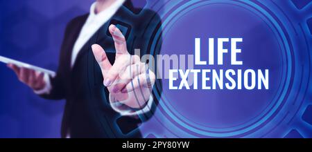 Ispirazione che mostra il segno Life Extension. Concetto di Internet in grado di continuare a lavorare più a lungo di altri dello stesso tipo Foto Stock