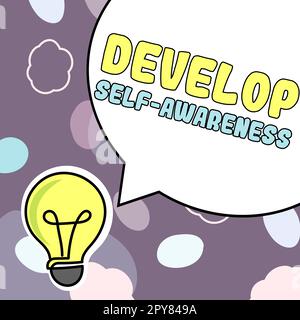 Didascalia concettuale sviluppare consapevolezza di sé. Parola scritta su migliorare la realizzazione netta della propria personalità Foto Stock
