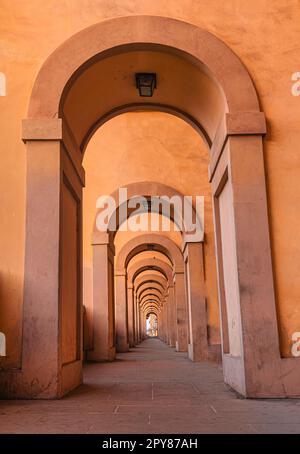 Vista mattutina su una bella galleria vicino al famoso Ponte Vecchio sul fiume Arno a Firenze, Italia. Concetto di architettura rinascimentale italiana Foto Stock