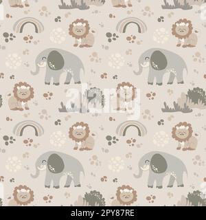 Modello senza cuciture con simpatici animali selvatici infantile. Illustrazione Vettoriale