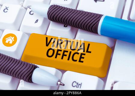 Scrittura visualizzazione testo Virtual Office. Business idea ambiente di lavoro mobile dotato di collegamenti di telecomunicazione Foto Stock