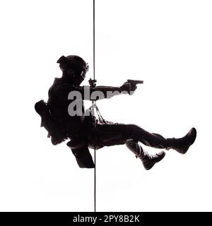 Agente SWAT Rappeller Foto Stock