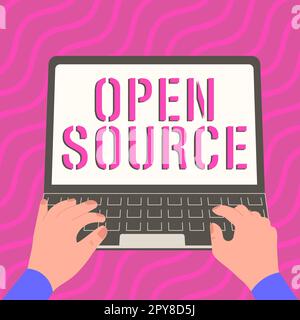 Scrittura visualizzazione testo Open Source. Concetto commerciale che indica il software che il codice sorgente originale è liberamente disponibile Foto Stock