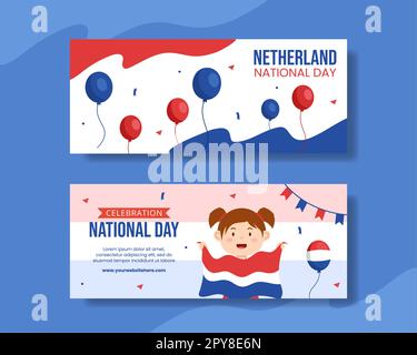 Happy Netherlands National Day orizzontale Banner Cartoon modelli disegnati a mano Illustrazione Foto Stock