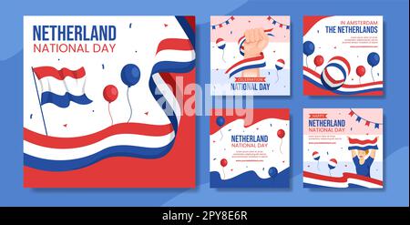 Happy Netherlands National Day Social Media Post Flat Cartoon modelli disegnati a mano Illustrazione Foto Stock
