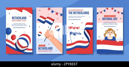 Happy Netherlands National Day Social Media Stories Flat Cartoon modelli disegnati a mano Illustrazione Foto Stock