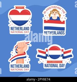 Happy Netherlands National Day Label Flat Cartoon modelli disegnati a mano sfondo Illustrazione Foto Stock