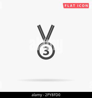 Medaglia di bronzo con nastro. terzo premio, riconoscimento. 3nd° posto. Semplice simbolo nero piatto con ombra su sfondo bianco. Illustrazione vettoriale Foto Stock