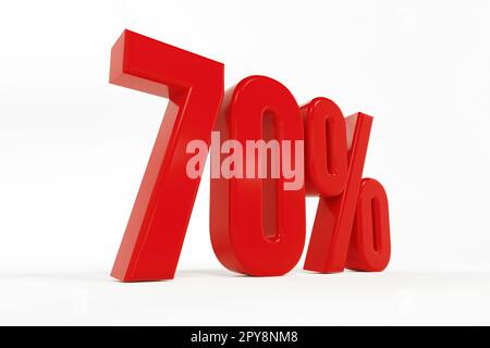 Rendering 3D di un simbolo del settanta percento su sfondo bianco Foto Stock