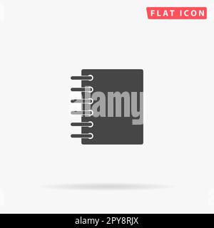 Blocco note calendario raccoglitore ad anello. Semplice simbolo nero piatto con ombra su sfondo bianco. Pittogramma di illustrazione vettoriale Foto Stock