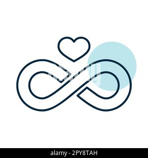 Segno infinito e simbolo del cuore dell'amore eterno icona isolata. Illustrazione vettoriale, elementi romantici. Sticker, patch, badge, carta matrimoniale, valenti Foto Stock