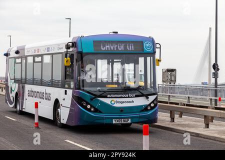 North Queensferry, Fife, Scozia. 03 maggio 2023. Stagecoach triallando autobus autonomi sul Forth Road Bridge e per Edimburgo. © Richard Newton / Alamy Live News Foto Stock