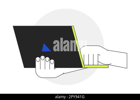 Illustrazione del punto vettoriale a linea piatta con la linea di primo piano del computer portatile Illustrazione Vettoriale