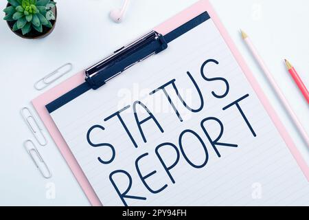 Rapporto sullo stato delle didascalie concettuali. Aggiornamento idea di business Riepilogo delle situazioni a partire da un determinato periodo di tempo Foto Stock