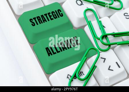 Cartello con su scritto Alleanza strategica. Parola scritta su un legame tra stati, partiti, individui sul raggiungimento degli obiettivi Foto Stock