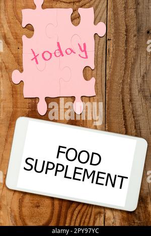 Ispirazione che mostra il segno Food Supplement. Idea di business Condizioni e pratiche che preservano la qualità del cibo Foto Stock