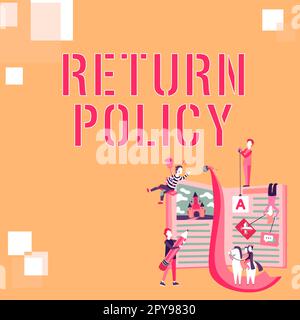 Didascalia di testo che presenta la politica di restituzione. Approccio aziendale rimborso fiscale Termini e condizioni di vendita al dettaglio per l'acquisto Foto Stock
