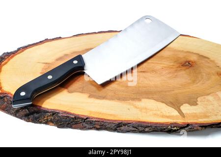 Coltello da cucina o sfaldatrice si trova su un tagliere Foto Stock