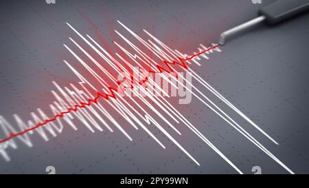 Grafico dell'attività sismica che mostra un terremoto. Illustrazione 3D. Foto Stock