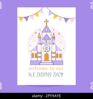 Benvenuti al nostro Wedding Day Card in Line Art Illustrazione Vettoriale