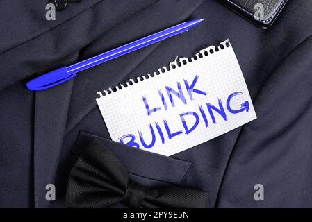 Didascalia concettuale link Building. Parola per SEO link di scambio termine acquisire hyperlink indicizzati Foto Stock