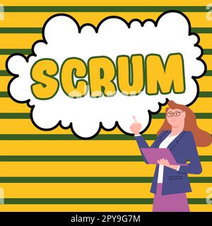 Ispirazione che mostra il segno Scrum. La scrittura a mano del concetto del Internet come distinta dai caratteri scritti di stampa del gioco Foto Stock