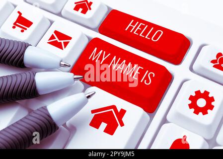 Didascalia concettuale Ciao il mio nome è. Panoramica aziendale Presentazione di nuovi dipendenti Foto Stock
