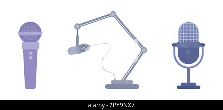Microfoni per la registrazione del suono, confezione di oggetti vettoriali a colori semi-piatti Illustrazione Vettoriale