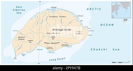 Mappa dell'isola russa di wrangel nell'oceano artico Foto Stock