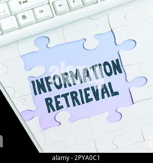 Simbolo di testo che mostra il recupero delle informazioni. Idea di business Un luogo in cui i dati sono memorizzati e possono essere trovati Foto Stock