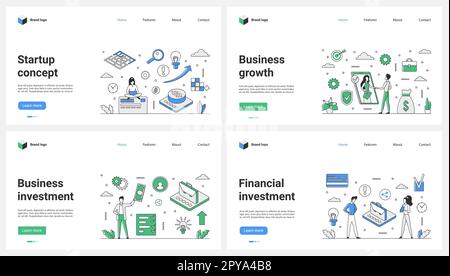 Gli investimenti finanziari nelle startup, la crescita aziendale hanno rappresentato un vettore. Cartoon persone piccole con valigetta di lavoro sullo sviluppo della carriera e la cooperazione, investire denaro in progetti di squadra e partnership Illustrazione Vettoriale