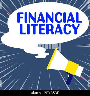 Testo che mostra ispirazione alfabetizzazione finanziaria. Idea di affari capisca ed informato su come il denaro funziona Foto Stock