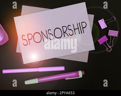 Sponsorizzazione concettuale per la visualizzazione. Panoramica aziendale posizione di sponsor fornire supporto finanziario per l'attività Foto Stock