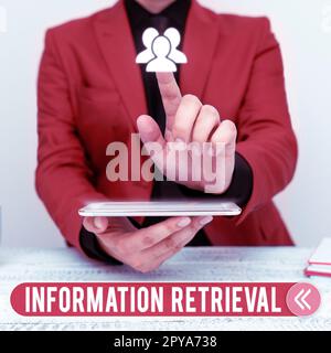 Scrittura visualizzazione testo recupero informazioni. Business showcase Un luogo in cui i dati sono memorizzati e possono essere trovati Foto Stock