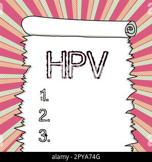 Inspirazione che mostra il segno HPV. Parola scritta su Gruppo di virus che influenzano la pelle e le membrane umide Foto Stock
