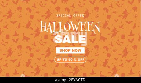 Banner promozionale di Halloween. Bastone, strega Illustrazione Vettoriale