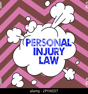 Cartello che mostra la legge sulle lesioni personali. Parola per essere ferito o ferito all'interno dell'ambiente di lavoro Foto Stock