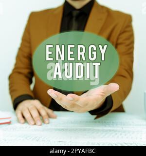 Scrittura del testo visualizzato Energy Audit. Valutazione del concetto di Internet del fabbisogno energetico e dell'efficienza di un edificio Foto Stock