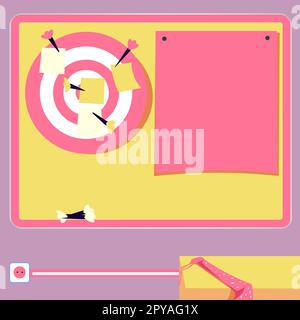 Uomo seduto al tavolo con un computer portatile. Grande bolla vocale bianca per testo overhead. Finestra di dialogo vuota su sfondo colorato. Illustrazione del disegno vettoriale Foto Stock
