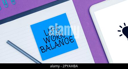 Didascalia di testo che presenta l'equilibrio del lavoro di vita. Parola per la stabilità che la persona ha bisogno tra il suo lavoro e il tempo personale Foto Stock