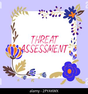 Cartello di testo che mostra la valutazione delle minacce. Concetto di Internet che determina la gravità di una potenziale minaccia Foto Stock