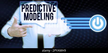 Scrittura con visualizzazione del testo Predictive Modeling (modellazione predittiva). Parola scritta sulla strategia di manutenzione basata sull'analisi predittiva Foto Stock