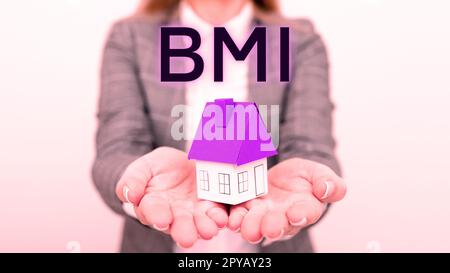 Scrittura a mano BMI. Metodo di metodo di affari di stima dei livelli grassi corporei basato sul peso e l'altezza Foto Stock