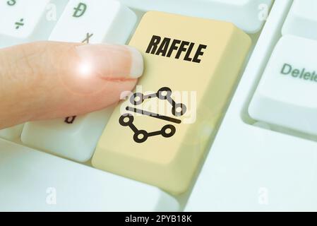 Didascalia di testo che presenta Raffle. Business idea significa raccogliere denaro vendendo biglietti numerati offerta come premio Foto Stock