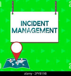 Firma che visualizza Incident Management. Parola scritta sulla procedura per restituire il Servizio a normali rischi corretti Foto Stock