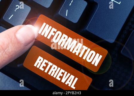 Simbolo di testo che mostra il recupero delle informazioni. Approccio aziendale Un luogo in cui i dati vengono archiviati e possono essere trovati Foto Stock
